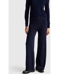 Benetton - Benetton, Pantalones Anchos De Color Azul Oscuro En Mezcla De Lana Y Cachemira, Talla, Azul Oscuro, Mujer - Lyst