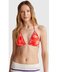 Benetton - Benetton, Padded Triangle Bikini Top With Flower Print - Lyst
