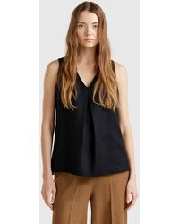 Benetton - Benetton, Ärmellose Bluse Aus Reinem Leinen, Schwarz - Lyst