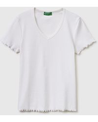 Benetton - Benetton, Ribbed V-Neck T-Shirt - Lyst