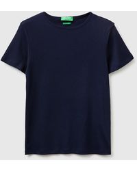 Benetton - Benetton, T-Shirt À Col Rond Ajusté, Taille, Bleu Foncé, Femme - Lyst