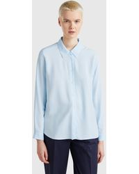 Benetton - Benetton, Viskosehemd Mit Normaler Passform, Blassblau - Lyst