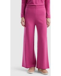 Benetton - Pink Wide Trousers In Cashmere And Wool Blend - Lyst