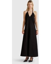 Benetton - Benetton, Robe Longue En Pur Lin, Noir, Femme - Lyst
