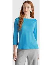Benetton - Benetton, Pure Linen T-Shirt With 3/4 Sleeves - Lyst