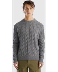 Benetton - Cable Knit Sweater In Cashmere Blend - Lyst