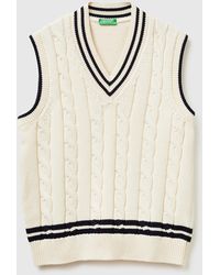 Benetton - Benetton, V-Neck Vest With Braids - Lyst