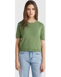 Benetton - Benetton, Chemise À Manches Courtes 100% Coton, Vert, Femme - Lyst