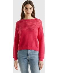Benetton - Boxy Fit Sweater With Open Knit - Lyst