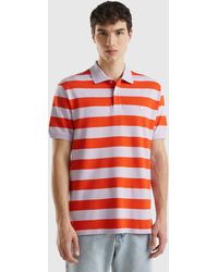 Benetton - Polo With Lilac And Red Stripes - Lyst