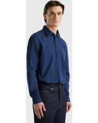 Benetton - Micro Patterned Denim Shirt - Lyst