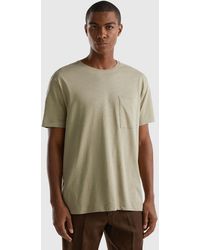Benetton - T-shirt In Linen Blend With Pocket - Lyst