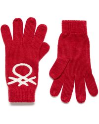Benetton Guantes Con Logotipo - Rojo