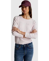 Benetton - Benetton, T-Shirt À Manches Longues Avec Logo Pailleté, Taille, Rose Pâle, Femme - Lyst