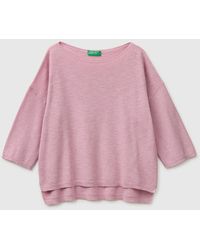 Benetton - Benetton, Boxy Fit Linen Blend Sweater - Lyst