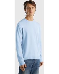 Benetton - Light Blue Crew Neck Sweater In Pure Merino Wool - Lyst