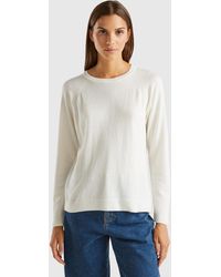 Benetton - Benetton, Suéter De Cuello Redondo Color Crema En Mezcla De Lana Y Cachemira, Talla, Blanco Crema, Mujer - Lyst