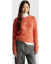 Benetton - Benetton, Suéter Con Incrustaciones De Flores, Talla, Naranja, Mujer - Lyst