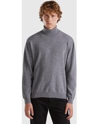Benetton - Benetton, Grauer Rollkragenpullover Aus Reiner Merinowolle, Größe, Dunkelgrau, Herren - Lyst