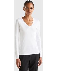 Benetton - Long Sleeve T-shirt With V-neck - Lyst