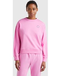 Benetton - Benetton, Sudadera Con Cuello Redondo En Mezcla De Algodón, Rosa, Mujer - Lyst