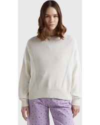 Benetton - Creamy White Cotton Sweater - Lyst
