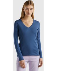 Benetton - Long Sleeve T-shirt With V-neck - Lyst