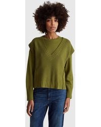 Benetton - Benetton, Chaleco De Cuello En V De Mezcla De Lana, Talla, Militar, Mujer - Lyst