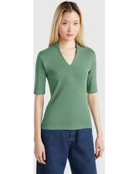 Benetton - Benetton, Camiseta Slim Fit De Algodón De Fibra Larga, Verde, Mujer - Lyst