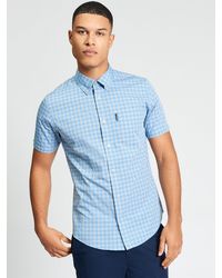 Ben Sherman - Short Sleeve Linear Gingham Shirt In Lake Blue - Lyst