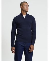 Ben Sherman - Long Sleeve Placed Texture 1/4 Zip Jumper In Dark Navy - Lyst