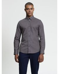 Ben Sherman - Long Sleeve Micro Geo Print Shirt In Dark Navy - Lyst