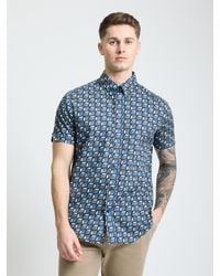 Ben Sherman - Short Sleeve Retro Geo Print Shirt In Royal - Lyst