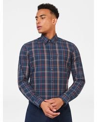 Ben Sherman - Long Sleeve Linear Check Shirt In Dark Navy - Lyst