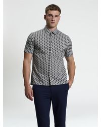Ben Sherman - Short Sleeve Linear Spot Print Shirt In Dark Navy - Lyst