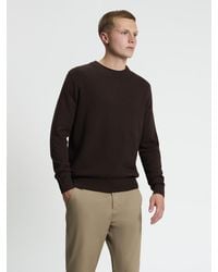 Ben Sherman - Long Sleeve Texture Front Crew Neck Jumper In Dark Brown - Lyst