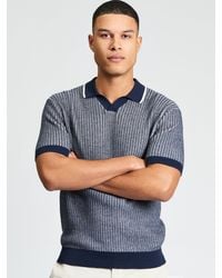 Ben Sherman - Short Sleeve Bi Coloured Textured Knitted Polo In Dark Navy - Lyst