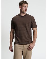 Ben Sherman - Short Sleeve Jacquard Stripe Tshirt In Bark - Lyst