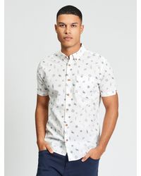 Ben Sherman - Short Sleeve Festival Print Shirt In Snow White - Lyst