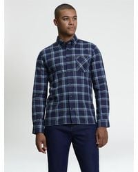 Ben Sherman - Long Sleeve Grid Check Shirt In Dark Navy - Lyst
