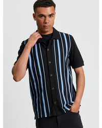 Ben Sherman - Button Through Stripe Polo In Black - Lyst
