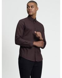 Ben Sherman - Long Sleeve Optic Geo Print Shirt In Maroon - Lyst