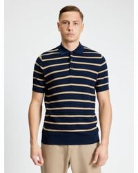 Ben Sherman - Short Sleeve Textured Stripe Knitted Polo In Dark Navy - Lyst