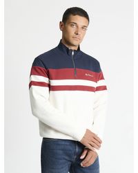Ben Sherman - Cut & Sew Stripe 1/2 Zip Top In Ivory - Lyst