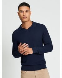 Ben Sherman - Long Sleeve Textured Open Neck Knitted Polo In - Lyst