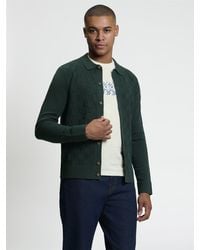 Ben Sherman - Long Sleeve Checkerboard Button Through Knitted Shirt In Lotus Green - Lyst