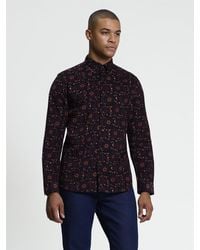 Ben Sherman - Long Sleeve Floral Print Cord Shirt In Dark Navy - Lyst