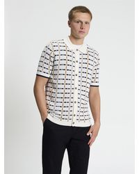 Ben Sherman - Short Sleeve Button Through Check Knitted Shirt In Ivory - Lyst