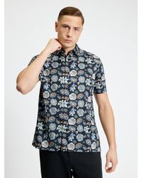 Ben Sherman - Short Sleeve Watercolour Floral Print Shirt In Black - Lyst