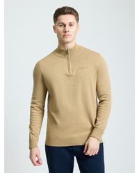 Ben Sherman - Long Sleeve 1/4 Zip Funnel Neck Sweater In Sand - Lyst